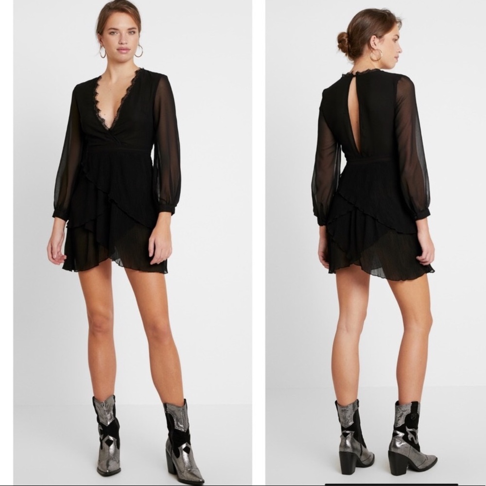 TopShop Black Pleated Ruffle Mini Dress